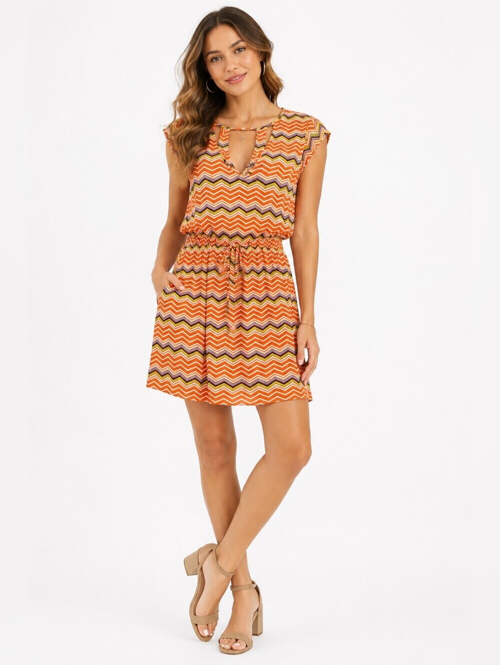 Y2K Rue21 Chevron Mini Dress Womens Medium Colorful Zig Zag Sleeveless Summer Dr